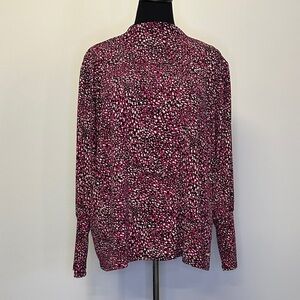 Anne Klein Pink and Black Multi-Print Long Sleeve Blouse
